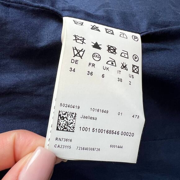 HUGO BOSS Navy Blue Jaellesa Virgin Wool-Blend Blazer 2-Button Single Breasted 2 - Picture 8 of 9